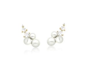 Brinco Ear Cuff com Pérolas e Zircônias Banhado a Ouro