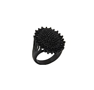 Anel Oval Cravejado Banhado a Ródio Negro