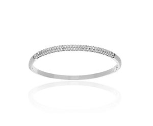 Bracelete com Cravação Frontal Banhado a Ródio Branco