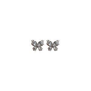 Brinco Borboleta P Cravejada Aquamarine Banhado a Ródio Branco