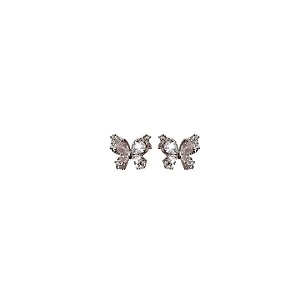 Brinco Borboleta P Cravejada Cristal Banhado a Ródio Branco