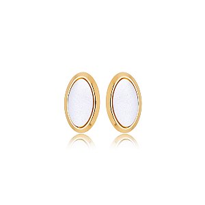 Brinco Oval com Centro Escovado em Dois Tons