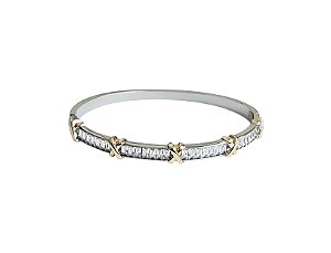 Bracelete X com Cravação Baguete Banhado a Ródio Branco