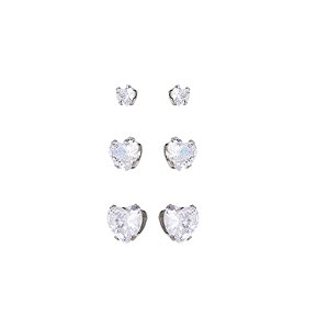 Trio de Brincos Coração Zircônia Cristal em Aço