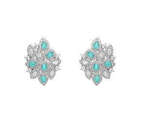 Brinco Ear Cuff Luxo Cravação Turmalina Banhado a Ródio Branco