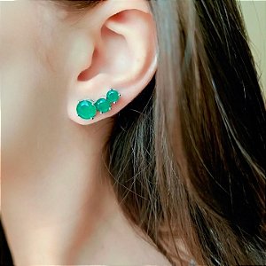Brinco Ear Cuff Trio Esmeralda Fusion Banhado a Ródio Branco