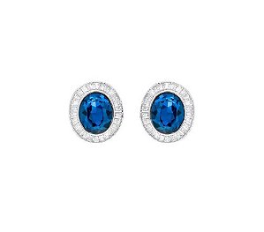 Brinco Oval Zircônia Azul Banhado a Ródio Branco