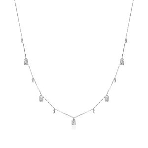 Colar Pingentes Retangulares Banhado a Ródio Branco