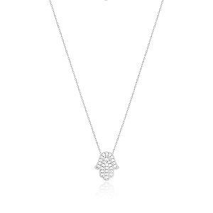 Colar Pingente Hamsa Banhado a Ródio Branco