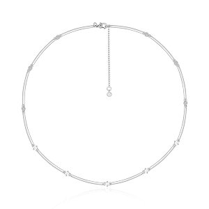 Colar com Pontos de Zircônia Negros Banhado a Ródio Branco