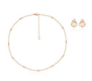 Conjunto Pedra Morganita Banhado a Ouro Rosê