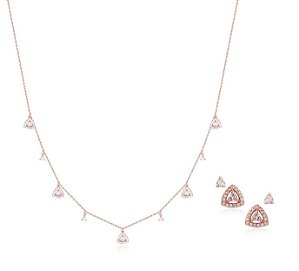 Conjunto de Colar com Dupla de Brincos Triagulares Banhado a Ouro Rosê