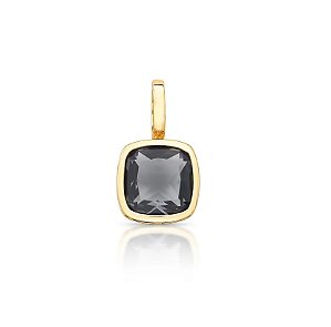 Pingente Avulso Quadrado Cristal Cinza Fecho Click Banhado a Ouro