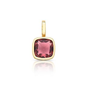 Pingente Avulso Quadrado Cristal Rosa Claro Fecho Click Banhado a Ouro
