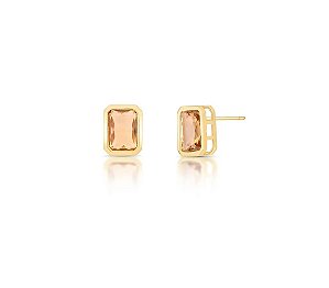 Brinco Retangular Cristal Âmbar Banhado a Ouro