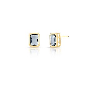 Brinco Retangular Cristal Cinza Banhado a Ouro