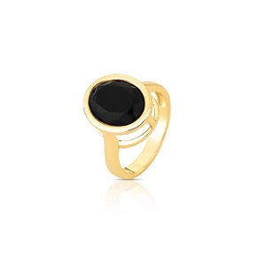 Anel Oval Cristal Negro Claro Banhado a Ouro