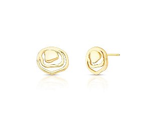 Brinco Oval Liso e Vazado em Duas Voltas Banhado a Ouro