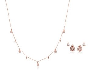 Conjunto de Colar com Dupla de Brincos em Gota Banhado a Ouro Rosê