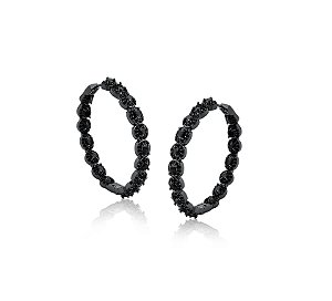 Argola Grande Cravação Oval Negra Banhada a Ródio Negro