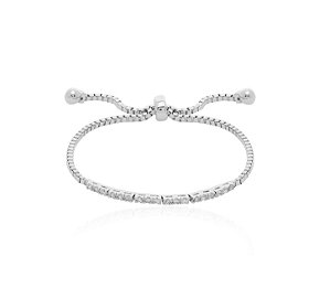Pulseira Regulável Fileira Cravejada Banhada a Ródio Branco