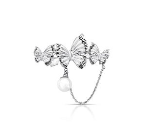 Broche Borboleta com Cristal e Pérola Shell Banhado a Ródio Branco