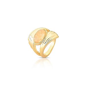 Anel Trabalhado com Cristal Rutilado Bege Banhado a Ouro