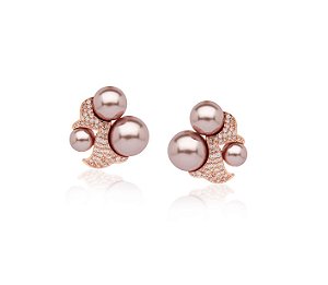 Brinco Trio de Pérolas com Cravação Lateral Banhado a Ouro Rosê