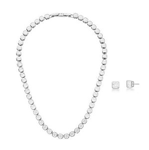 Conjunto Cravação Inglesa Cristal Banhado a Ródio Branco