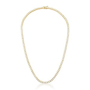 Colar Riviera com Cravação Cristal Quatro Pontas Banhado a Ouro