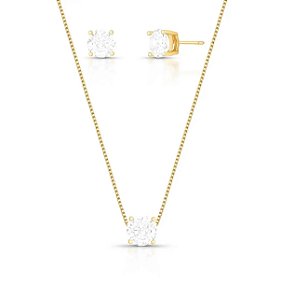 Conjunto Ponto de Luz M Cristal Banhado a Ouro