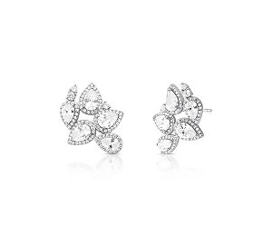 Brinco Ear Cuff Gotas Cristais Banhado a Ródio Branco