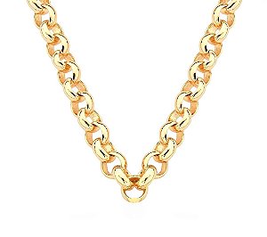 Colar com Elos Redondos Lisos Banhado a Ouro