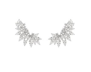 Brinco Ear Cuff Cravação Gota Banhado a Ródio Branco