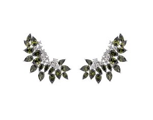 Brinco Ear Cuff Cravação Gota Peridoto Banhado a Ródio Branco