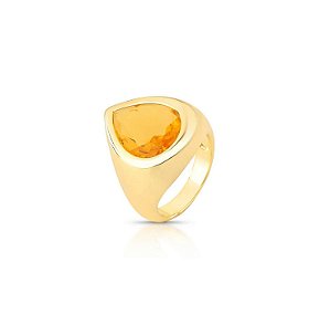 Anel Gota em Cristal Laranja Banhado a Ouro