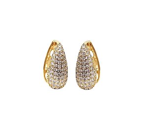 Argola Gota Cravejada Banhada a Ouro