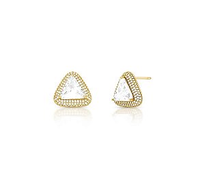 Brinco Triangular com Cristal  e Zircônias Banhado a Ouro