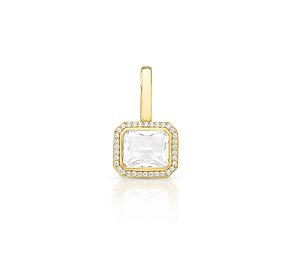Pingente Avulso Retangular Cristal Fecho Click Banhado a Ouro