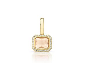 Pingente Avulso Retangular Cristal Bege Fecho Click Banhado a Ouro