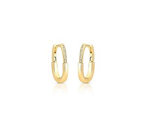 Argola Oval M com Cravação Frontal Banhado a Ouro