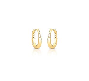 Argola Oval P com Cravação Frontal Banhado a Ouro