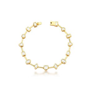 Pulseira Formas Geométricas Cristais Banhada a Ouro