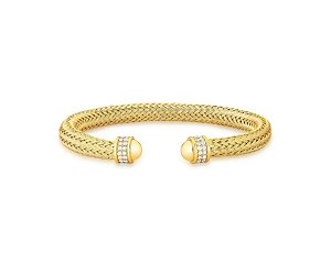 Bracelete com Abertura Trançado e Cravejado Banhado a Ouro