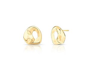 Brinco Orgânico Liso Vazado Banhado a Ouro 18k