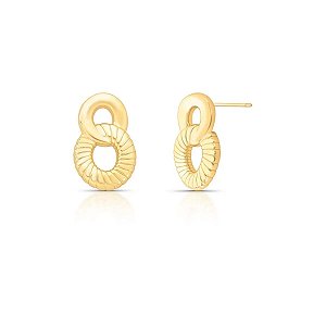 Brinco Dois Elos com Textura Banhado a Ouro 18k