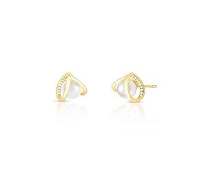 Brinco Curvo Vazado com Pérola Banhado a Ouro 18k