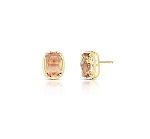 Brinco Oval em Cristal Âmbar Banhado a Ouro 18k