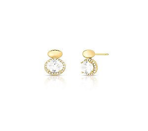Brinco Com Cristal Oval Banhado a Ouro 18k