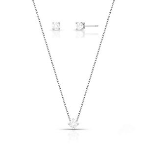 Conjunto Ponto de Luz P Banhado a Ródio Branco
